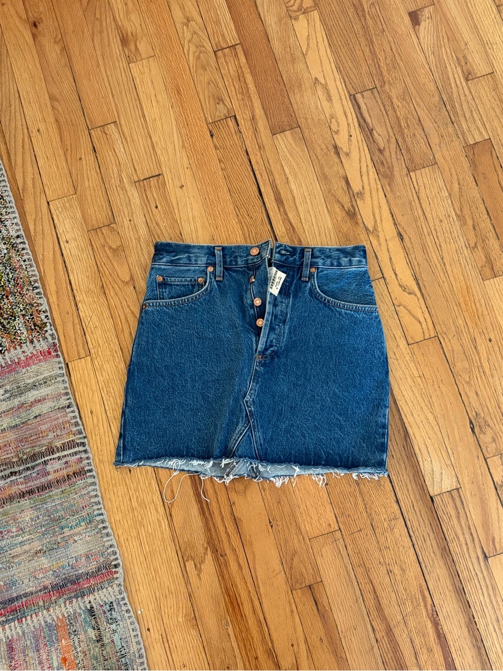 Agolde Blue Button-Front Raw Hem Denim Mini Skirt